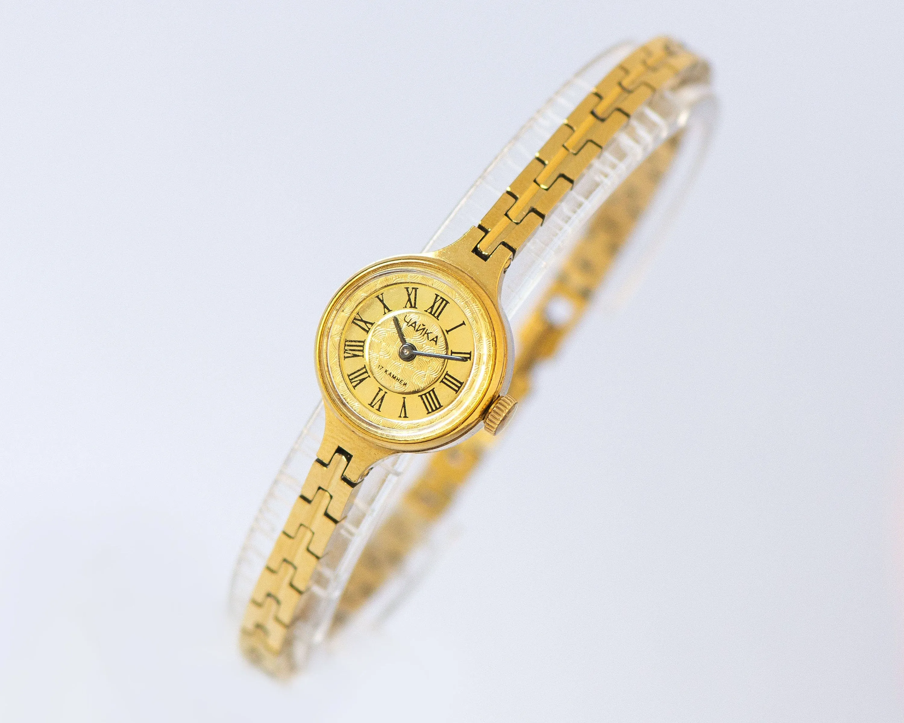 New old stock women's cocktail watch Seagull gold shade, delicate lady watch bracelet, Roman numerals women's watch retro tiny jewelry gift