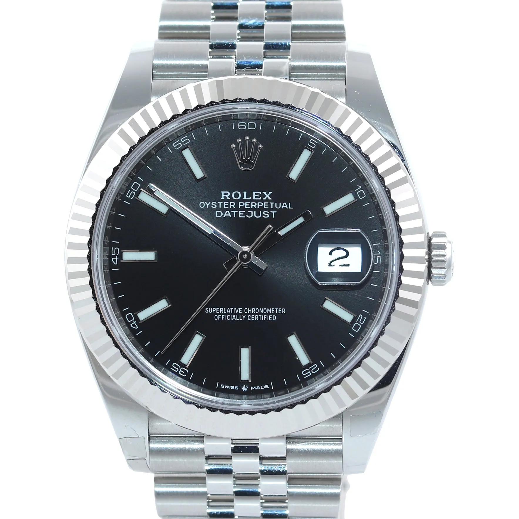 NEW PAPERS Rolex DateJust 41 126334 Black Stick Steel Fluted Jubilee Watch Box