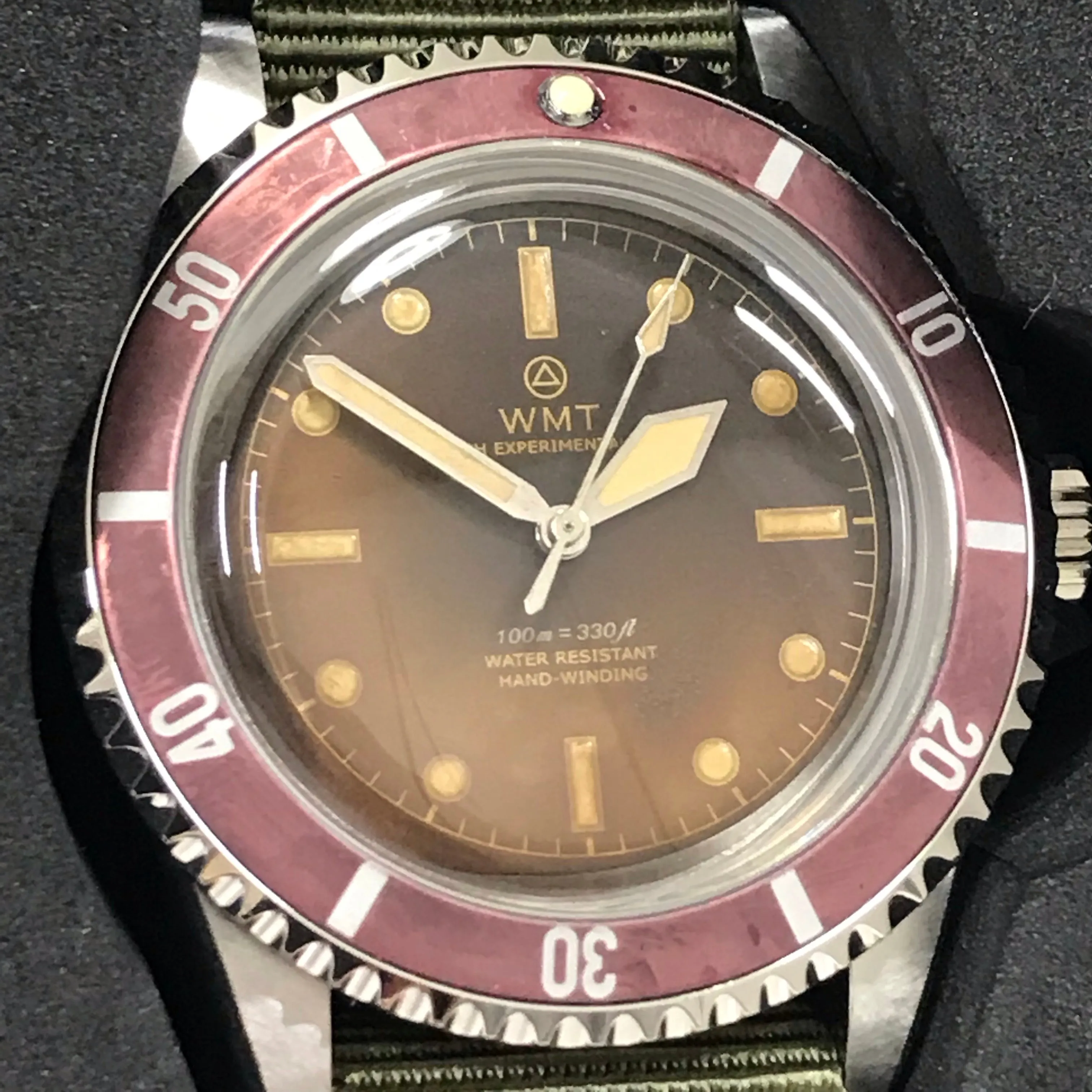 NEW! WMT Royal Marine - Aquar Tropical Dial / Diver Burgundy Bezel AGED Watch 218-05