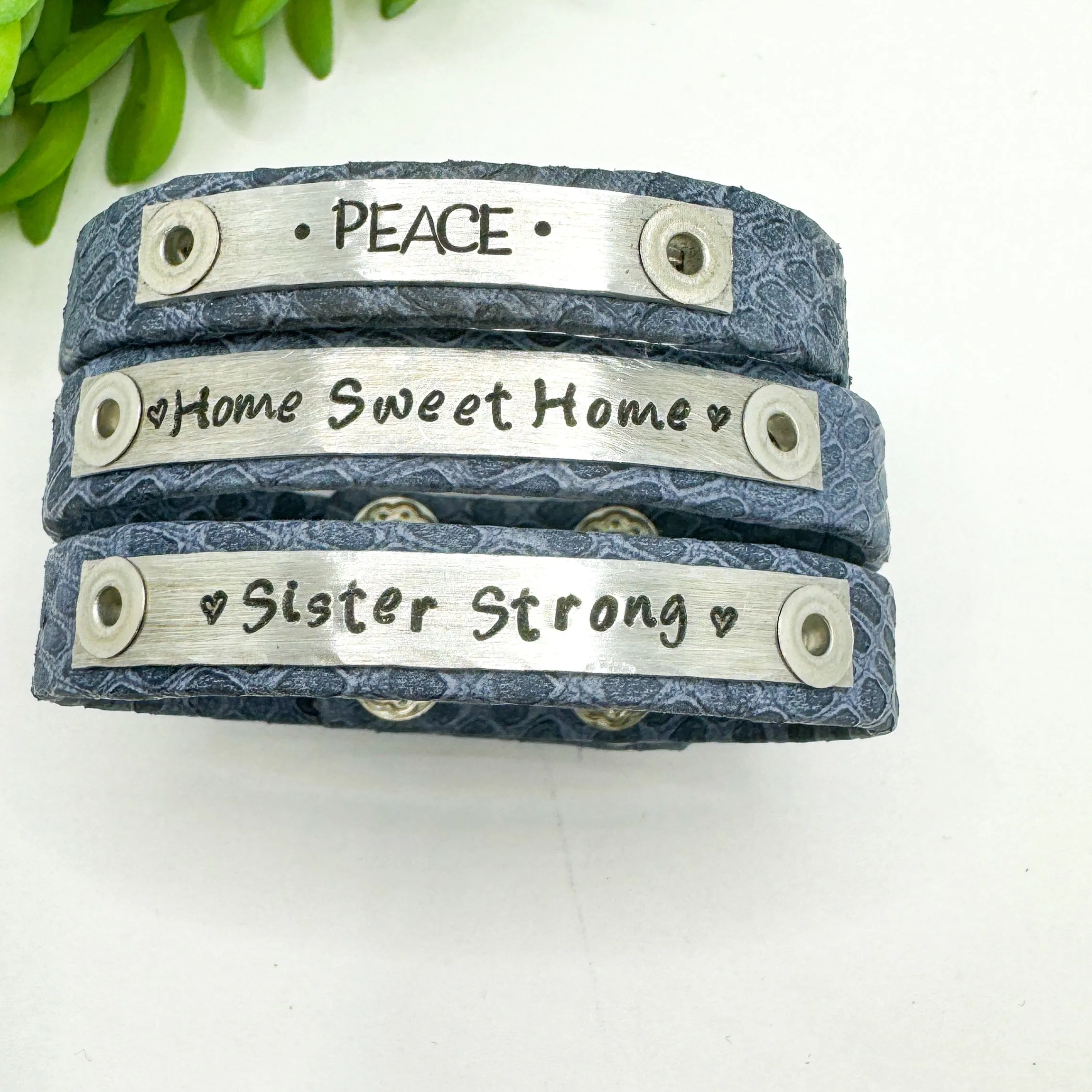 Nordic Sky Blue | 3 Phrases | Leather Skinny Bracelet | Adjustable