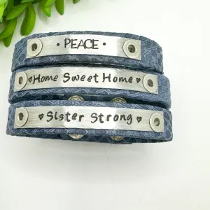 Nordic Sky Blue | 3 Phrases | Leather Skinny Bracelet | Adjustable
