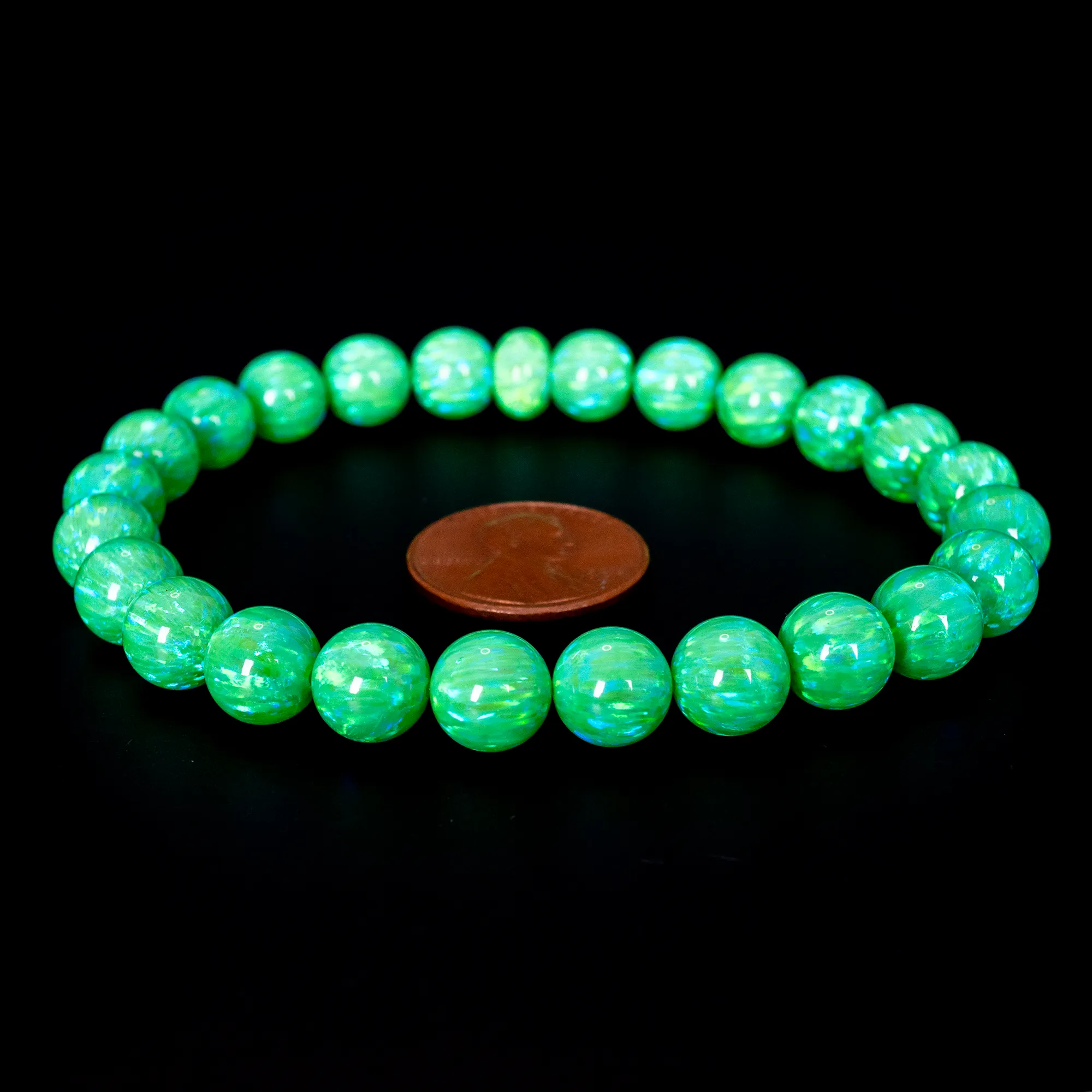 Nuclear Green Glow Opal Beaded Bracelet
