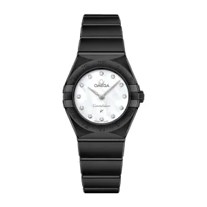 Omega Constellation 25mm Ladies Watch - Ref: 131.10.25.60.05.001-PVD - White Mother of Pearl Index Dial, Black PVD Stainless Steel Bracelet