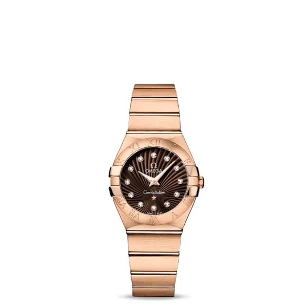 Omega Constellation 27mm Ladies Watch - Ref: 123.50.27.60.63.001 - Brown Diamond Index Dial, 18K Rose Gold Bracelet