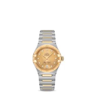 Omega Constellation 29mm Ladies Watch - Ref: 131.20.29.20.58.001 - Champagne Diamond Index Dial & 18K Yellow Gold Bezel, Two Tone Stainless Steel & 18K Yellow Gold Bracelet