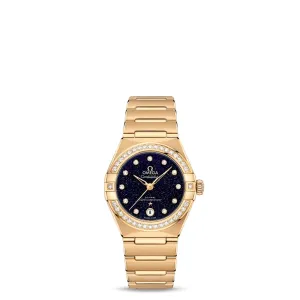 Omega Constellation 29mm Ladies Watch - Ref: 131.55.29.20.53.002 - Blue Diamond Index Dial & Diamond Bezel, 18K Yellow Gold Bracelet