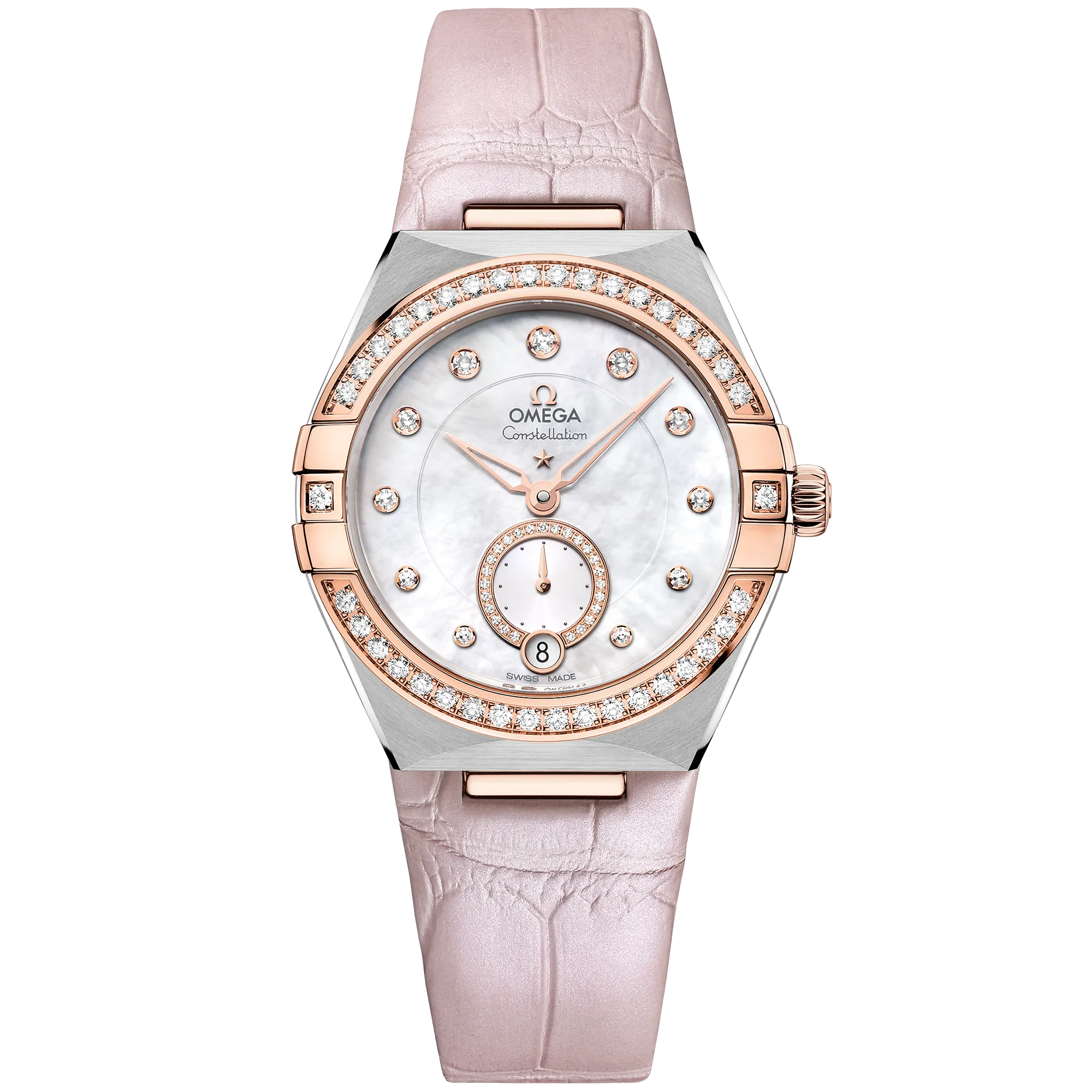 Omega Constellation 34 mm, steel - Sedna™ gold on leather strap