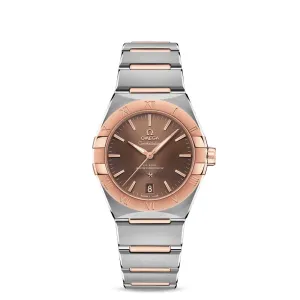 Omega Constellation 36mm Watch - Ref: 131.20.36.20.13.001 - Brown Index Dial & 18K Rose Gold Bezel, Two Tone Stainless Steel & 18K Rose Gold Bracelet