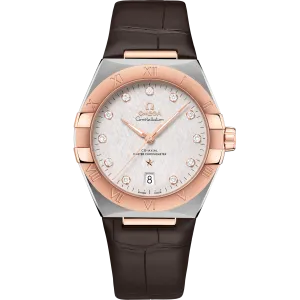 Omega Constellation 39 mm, steel - Sedna™ gold on leather strap