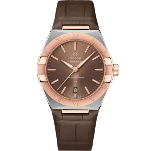 Omega Constellation 39 mm, steel - Sedna™ gold on leather strap