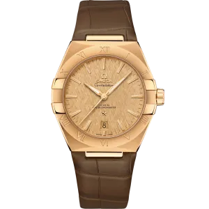 Omega Constellation 39 mm, yellow gold on leather strap