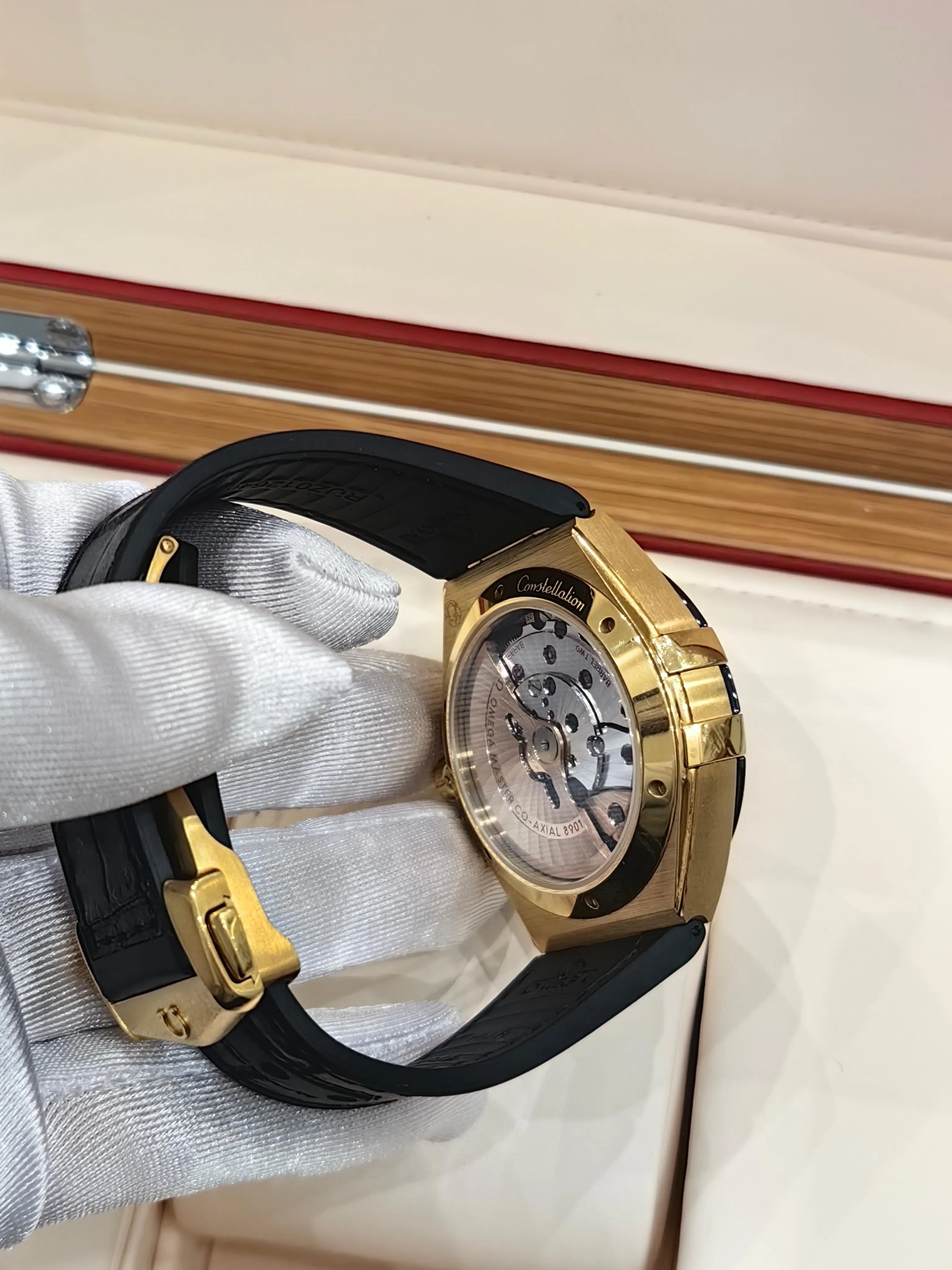 Omega Constellation 41mm Watch - Ref: 131.63.41.21.01.001 - Black Index Dial in 18K Yellow Gold Case, Black Leather Strap