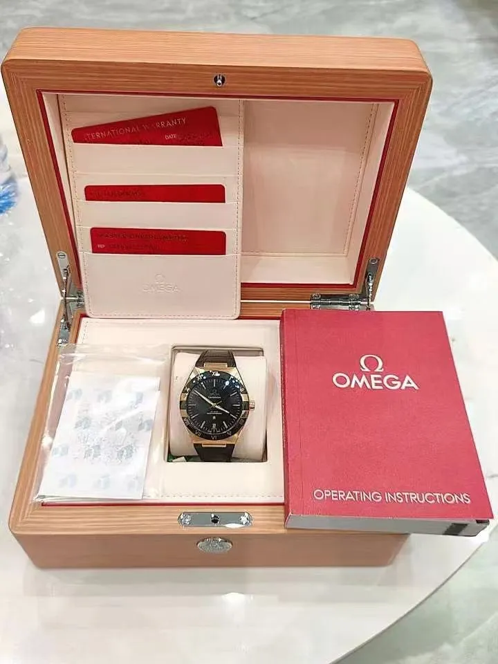 Omega Constellation 41mm Watch - Ref: 131.63.41.21.01.001 - Black Index Dial in 18K Yellow Gold Case, Black Leather Strap