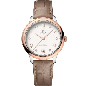 Omega De Ville Prestige 34 mm, steel - Sedna™ gold on leather strap