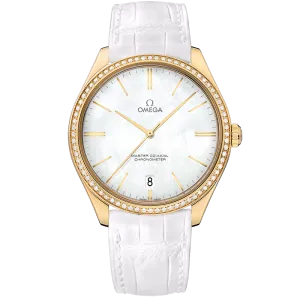 Omega De Ville Trésor 40 mm, yellow gold on leather strap