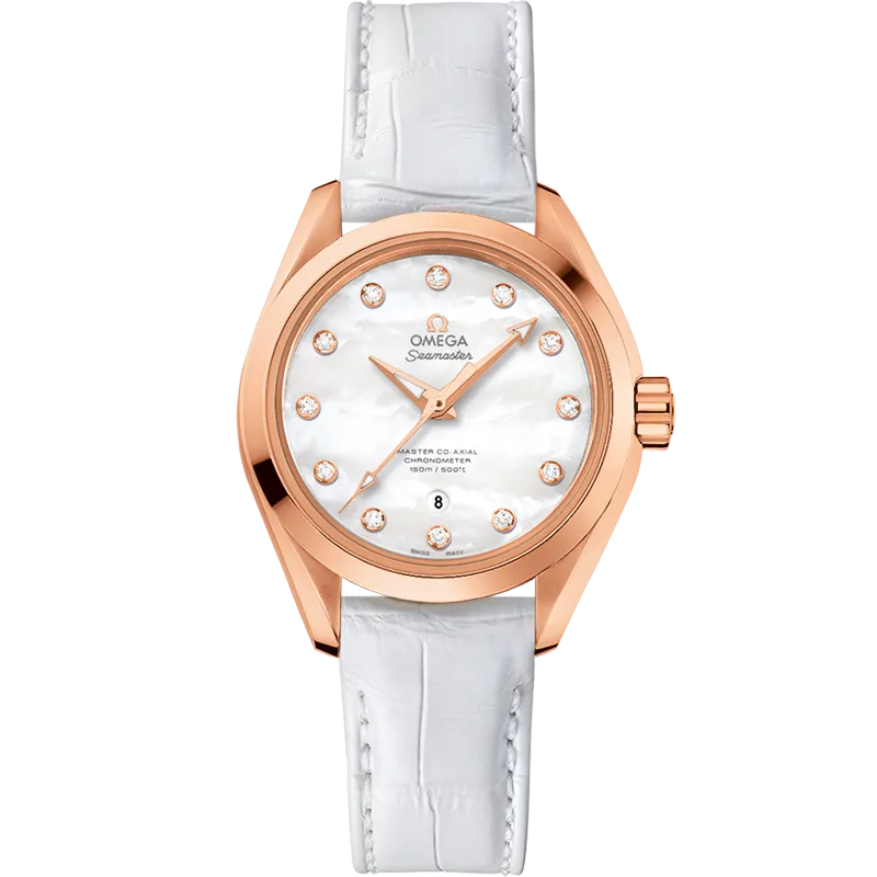 Omega Seamaster Aqua Terra 150M 34 mm, Sedna™ gold on leather strap