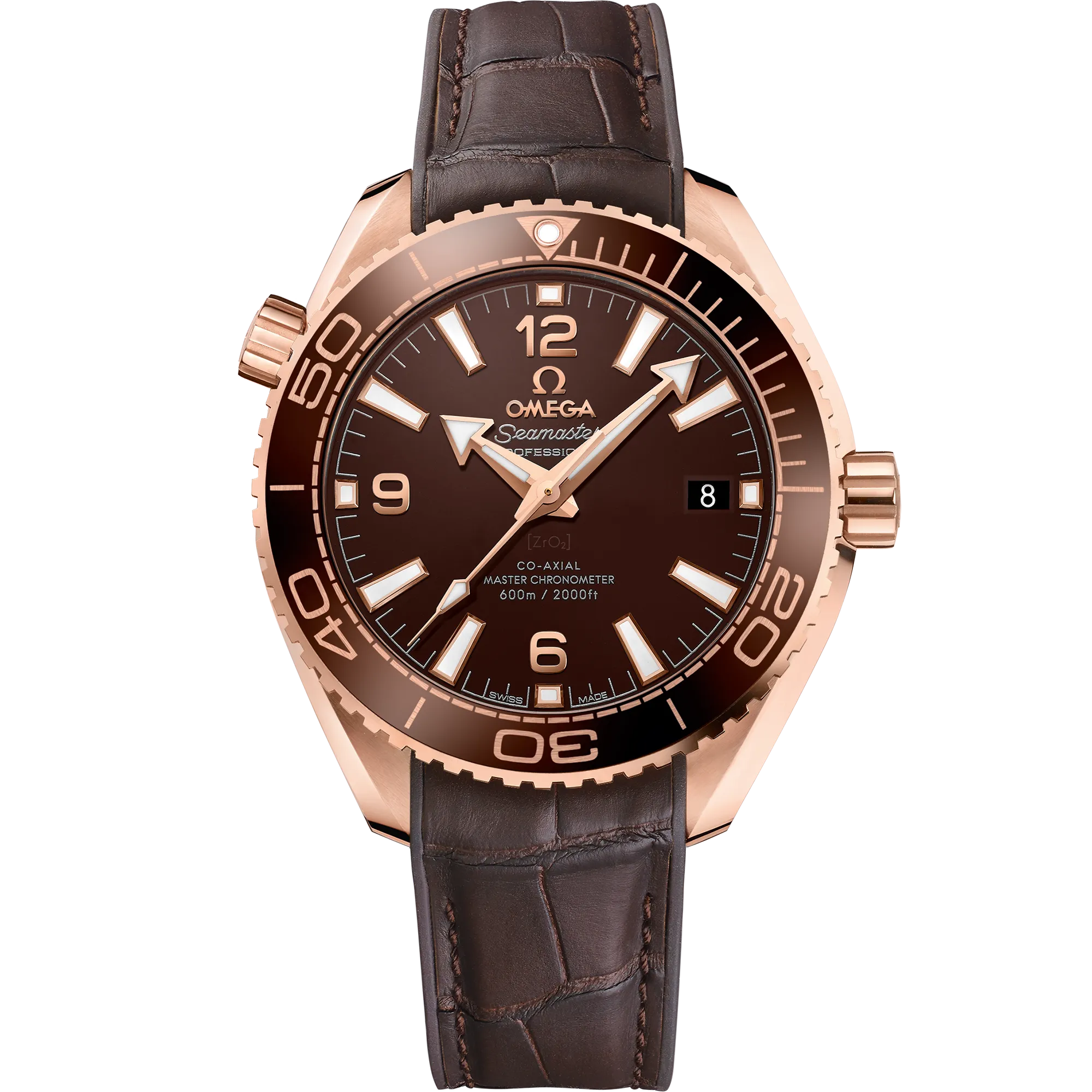 Omega Seamaster Planet Ocean 600M 39.5 mm, Sedna™ gold on leather strap with rubber lining