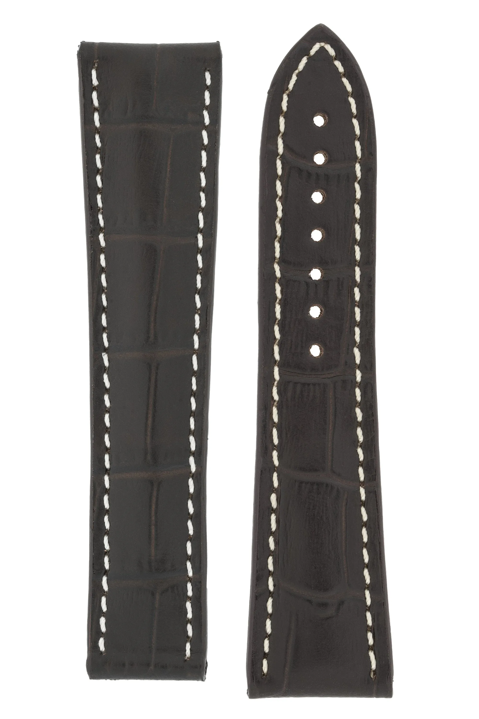Omega-Style Alligator Embossed Leather Deployment Watch Strap in BROWN