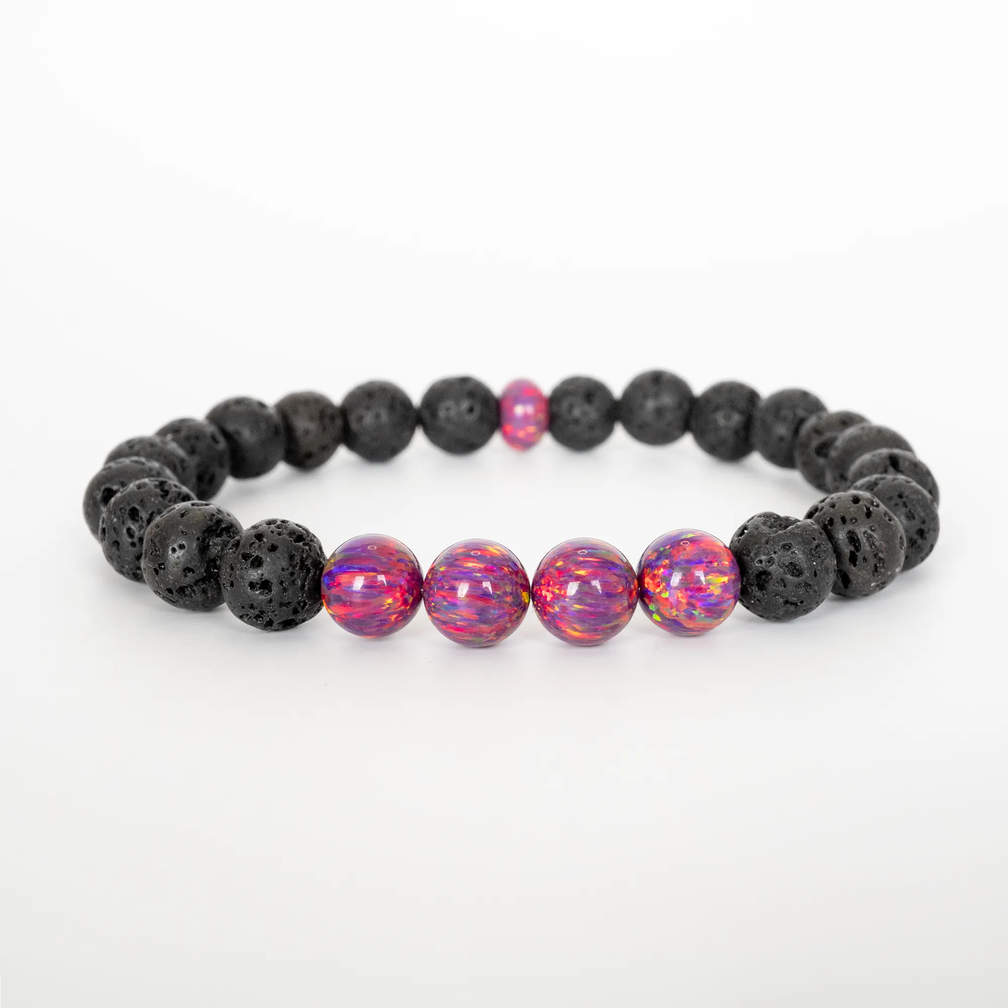 Orchid Opal & Lava Stone Beaded Bracelet