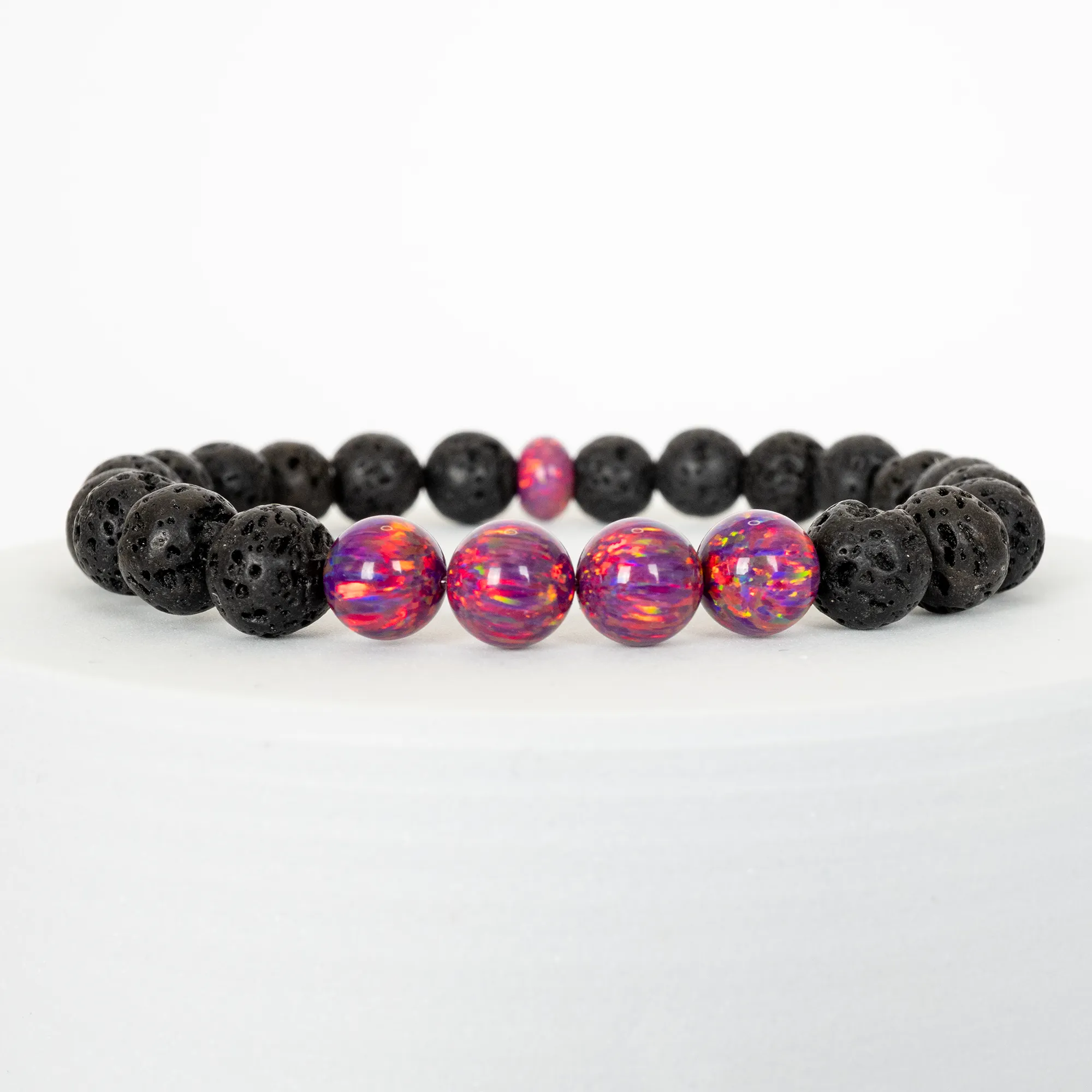 Orchid Opal & Lava Stone Beaded Bracelet