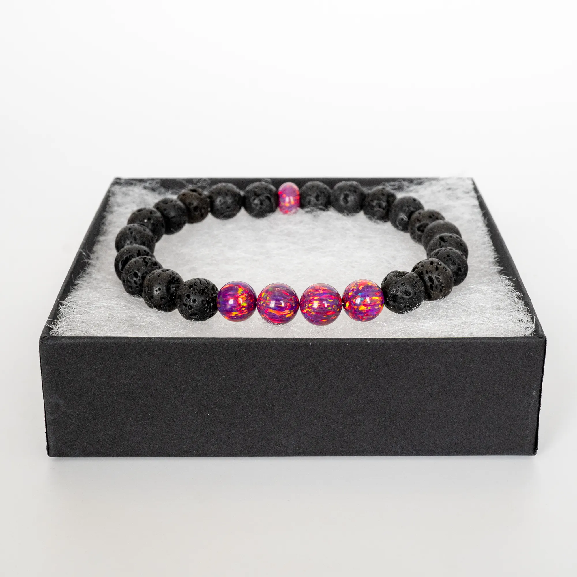 Orchid Opal & Lava Stone Beaded Bracelet