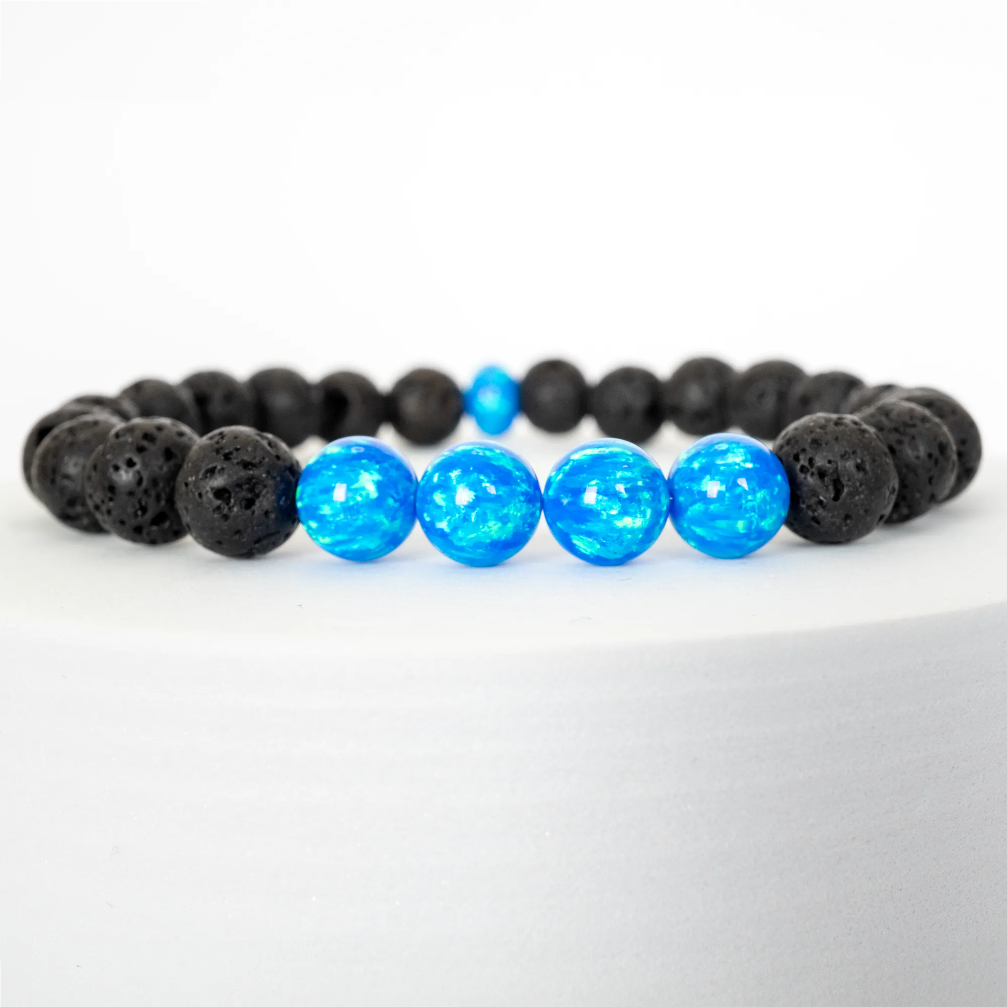 Pacific Sapphire Opal & Lava Stone Beaded Bracelet