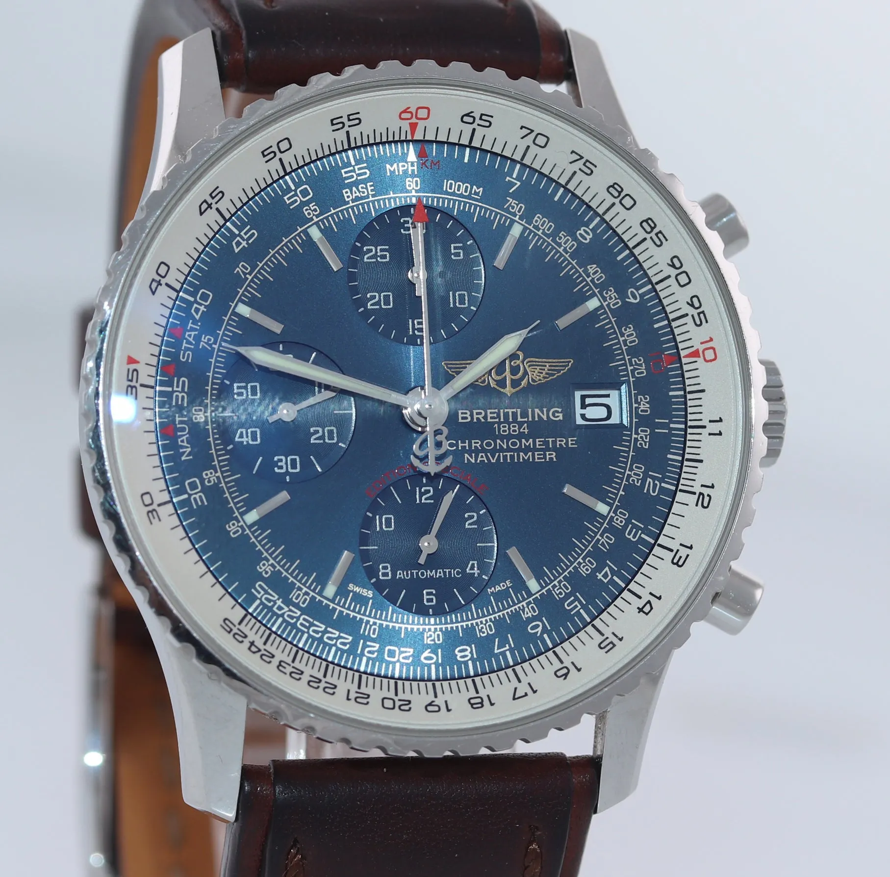 PAPERS Breitling Navitimer Chronograph 42mm Blue Dial Leather A13324 Watch