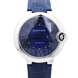 PAPERS Cartier Ballon Bleu Steel BLUE GUILLOCHE Leather 42mm 3765 WSBB0027 B P