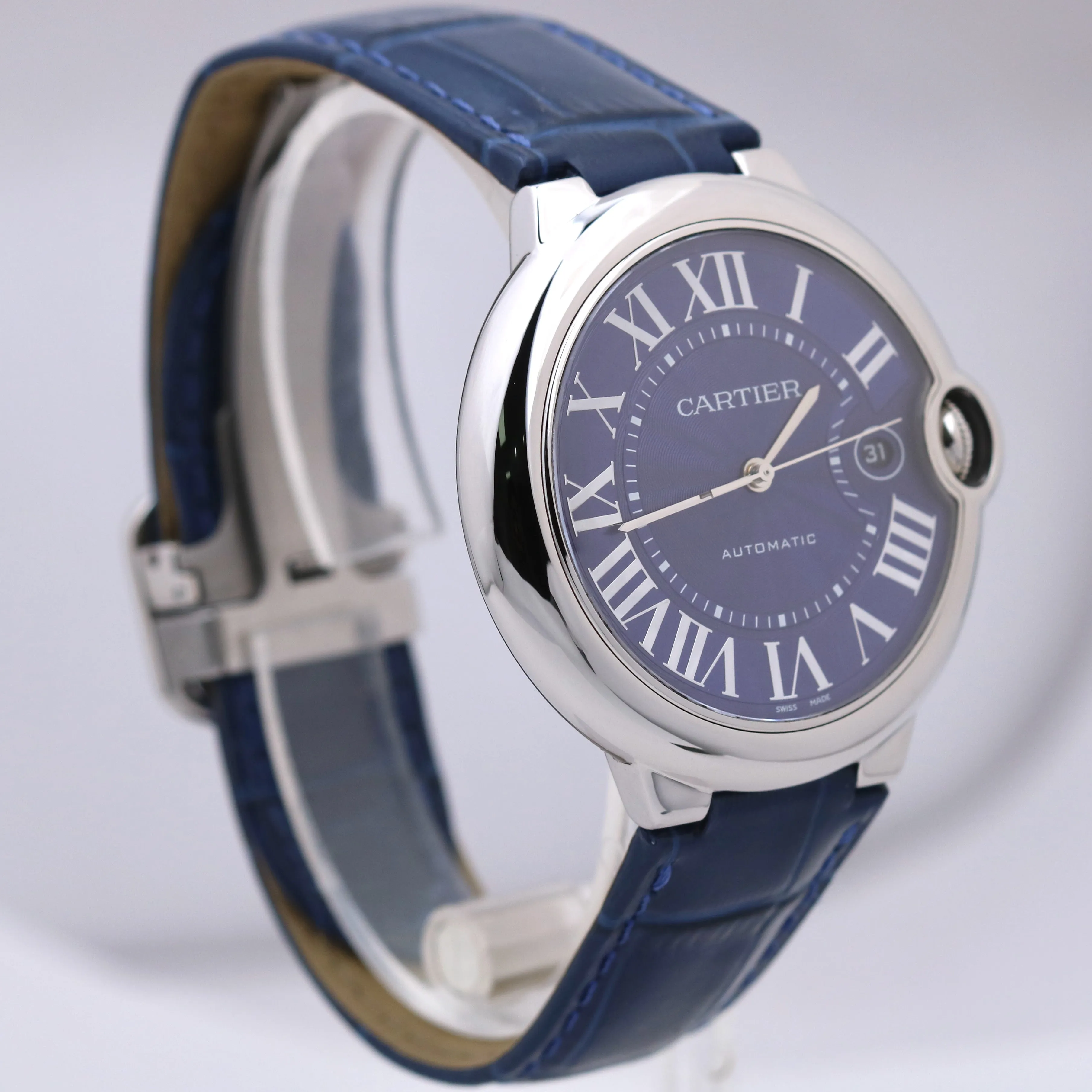PAPERS Cartier Ballon Bleu Steel BLUE GUILLOCHE Leather 42mm 3765 WSBB0027 B P