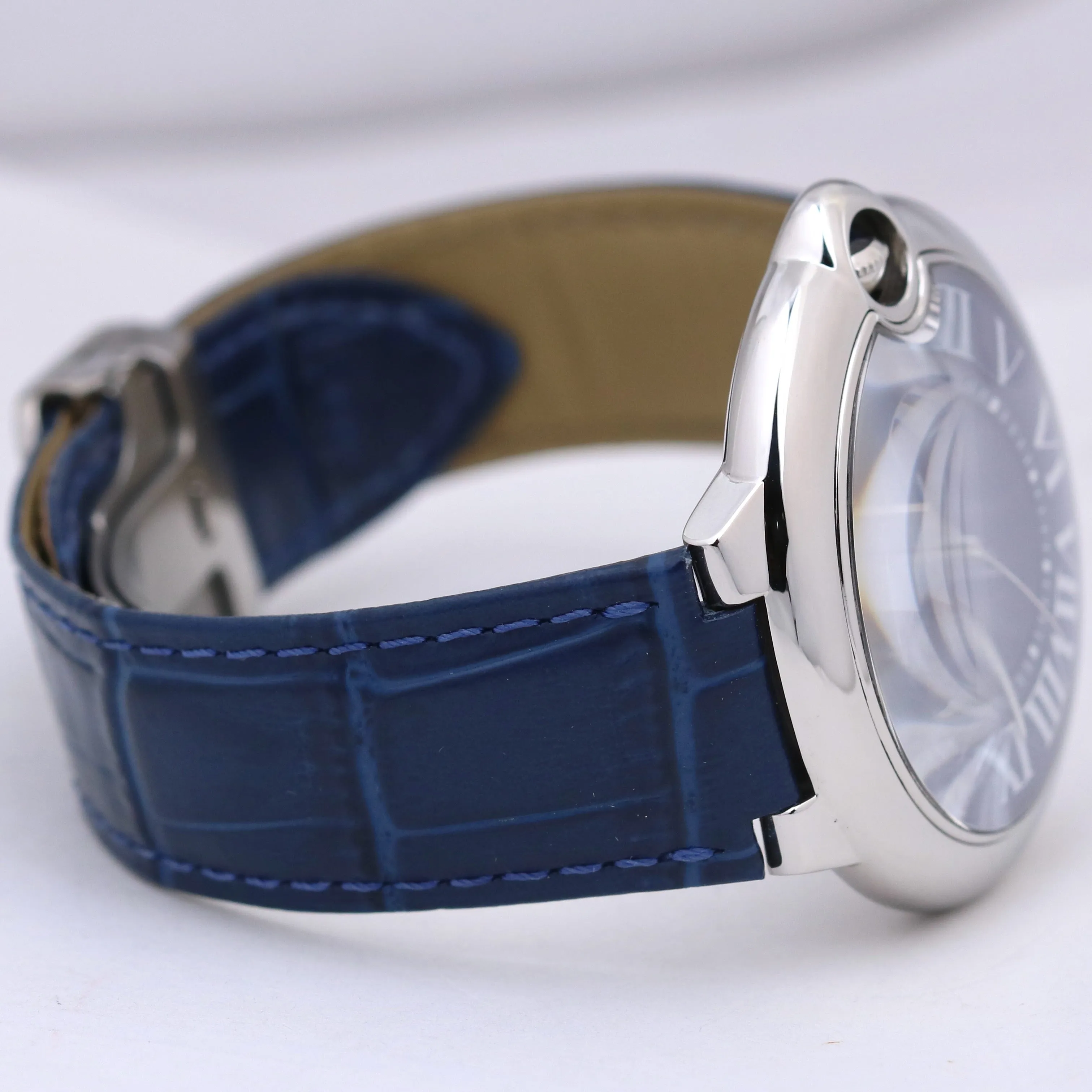 PAPERS Cartier Ballon Bleu Steel BLUE GUILLOCHE Leather 42mm 3765 WSBB0027 B P