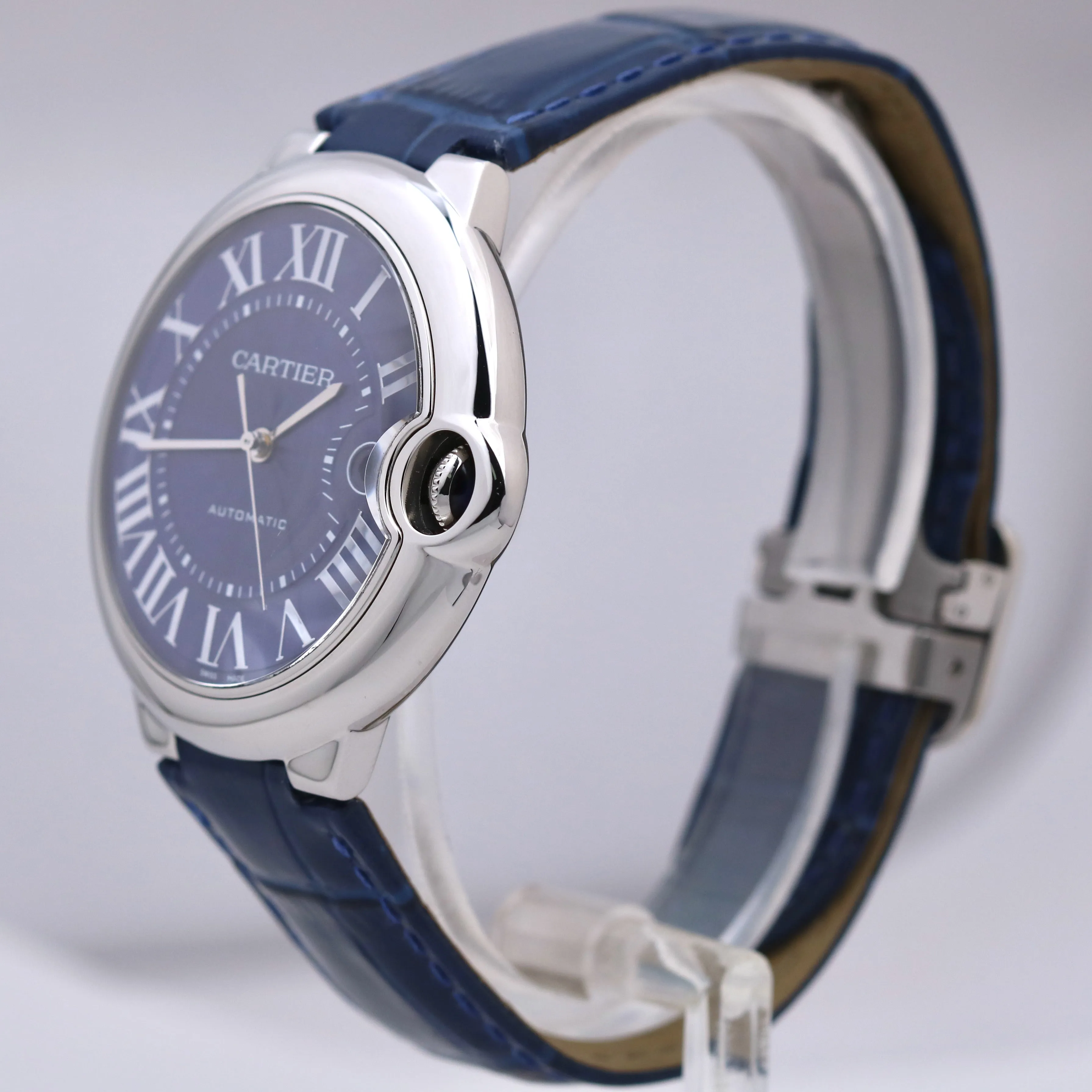 PAPERS Cartier Ballon Bleu Steel BLUE GUILLOCHE Leather 42mm 3765 WSBB0027 B P