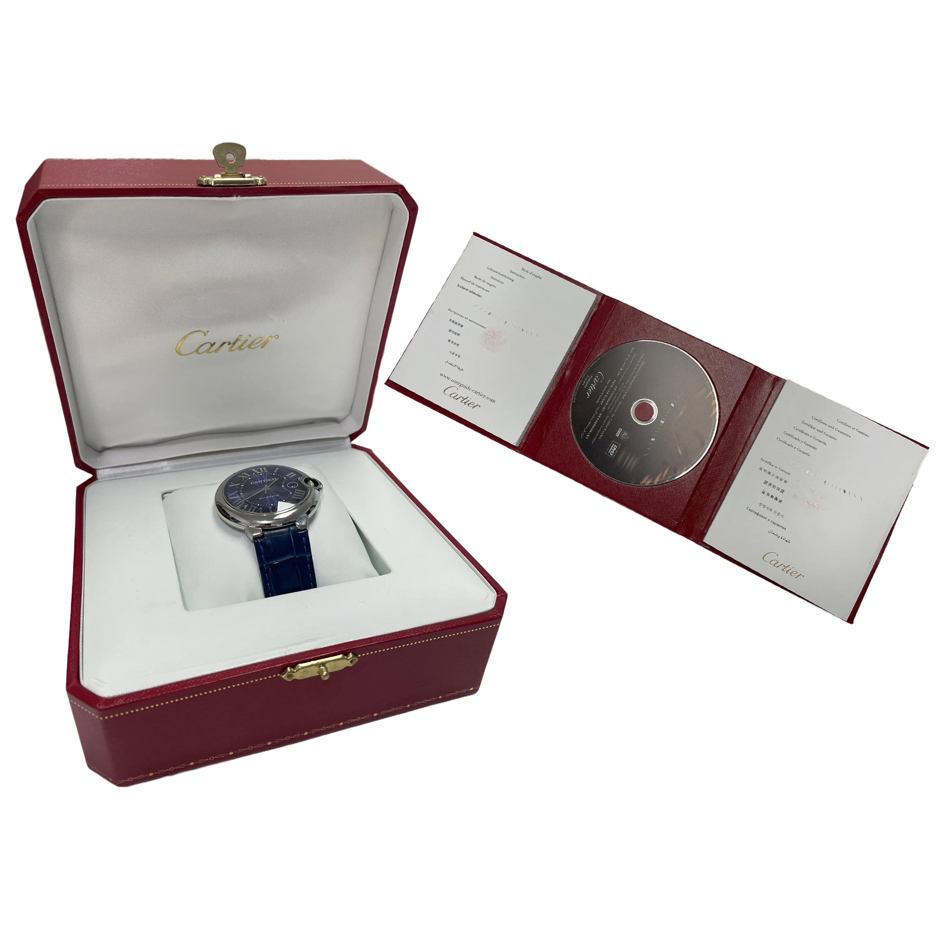 PAPERS Cartier Ballon Bleu Steel BLUE GUILLOCHE Leather 42mm 3765 WSBB0027 B P