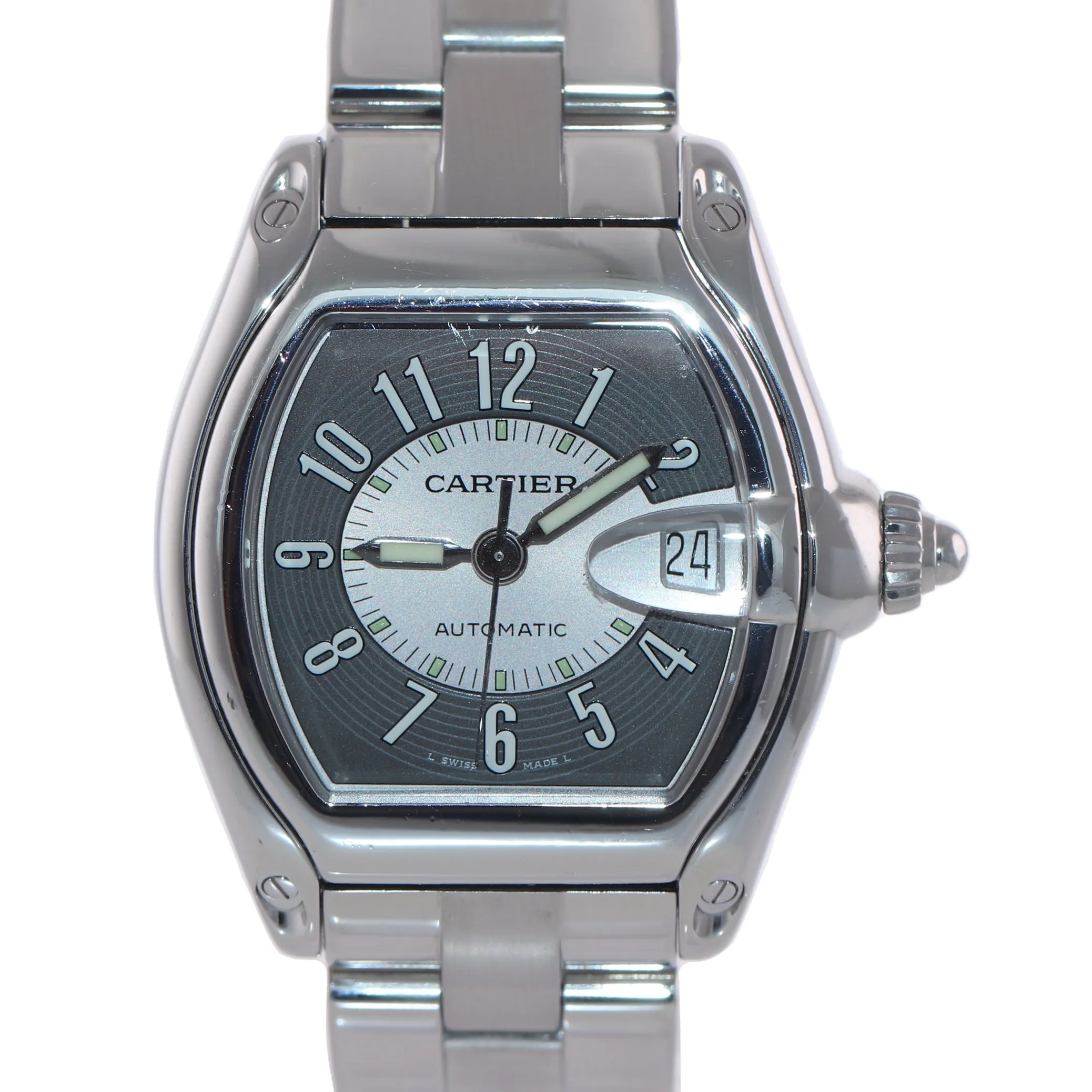 PAPERS MINT Cartier Roadster Automatic Grey Silver W62025V3 Steel Watch 2510