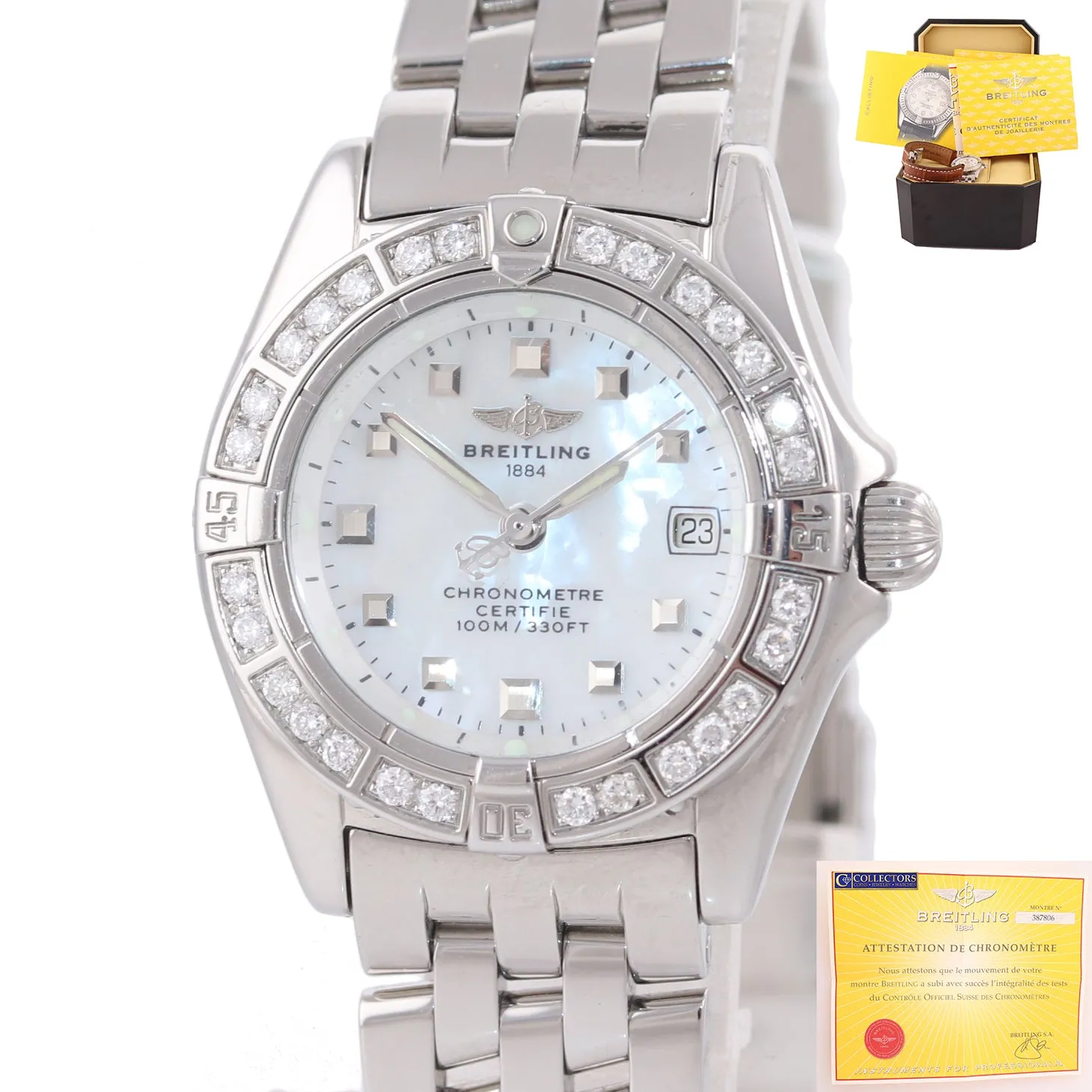 PAPERS MINT Ladies Breitling Callistino Diamond MOP A72345 Quartz 28mm Watch