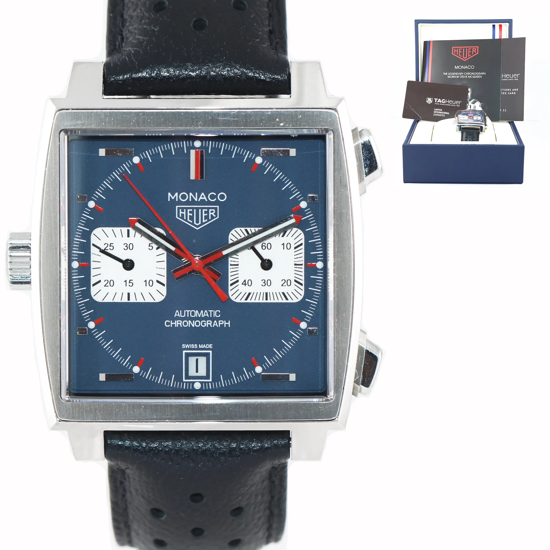 PAPERS Tag Heuer Monaco Calibre 11 Chronograph Date CAW211P Automatic 39mm Watch