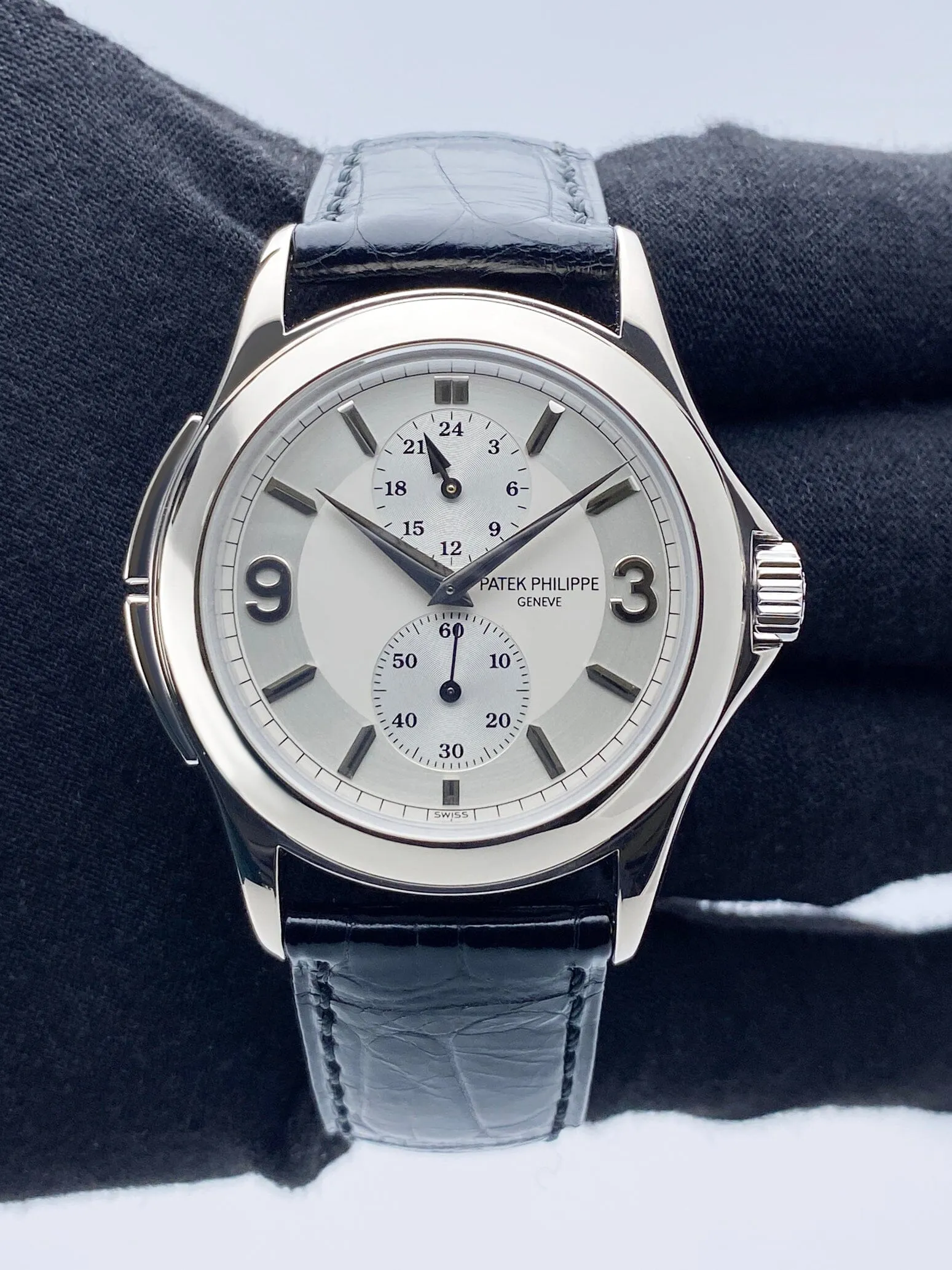 Patek Philippe Calatrava Travel Time 5134G 18K White Gold Mens Watch Box Papers