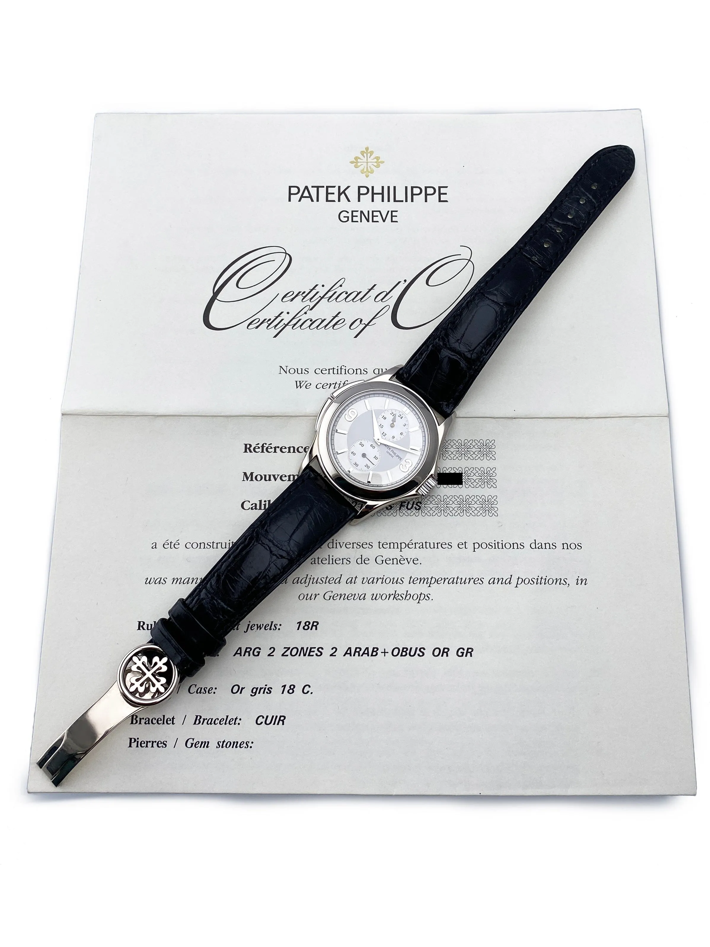 Patek Philippe Calatrava Travel Time 5134G 18K White Gold Mens Watch Box Papers