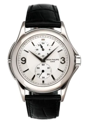 Patek Philippe Calatrava Travel Time 5134G 18K White Gold Mens Watch Box Papers