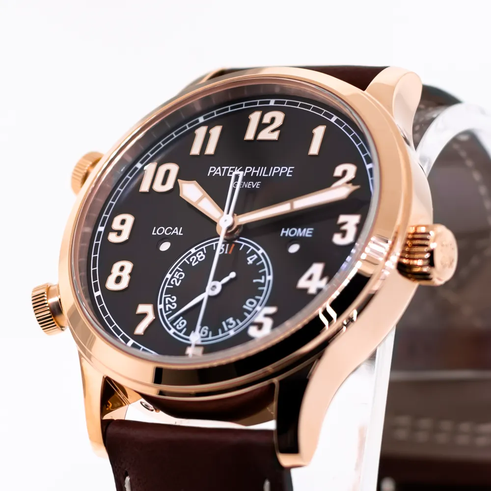 Patek Philippe Complications Calatrava Pilot Travel Time 42mm Rose Gold Brown Sunburst Dial 5524R
