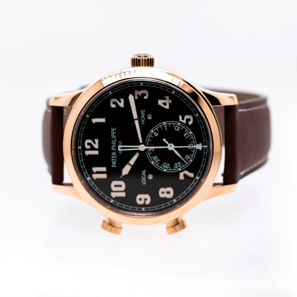 Patek Philippe Complications Calatrava Pilot Travel Time 42mm Rose Gold Brown Sunburst Dial 5524R