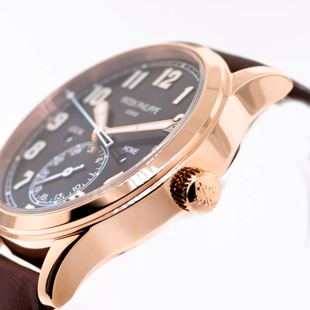 Patek Philippe Complications Calatrava Pilot Travel Time 42mm Rose Gold Brown Sunburst Dial 5524R