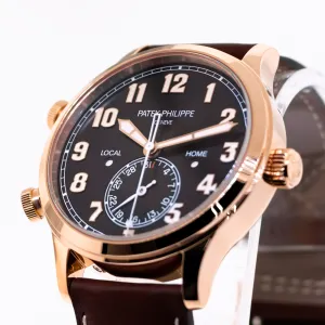 Patek Philippe Complications Calatrava Pilot Travel Time 42mm Rose Gold Brown Sunburst Dial 5524R