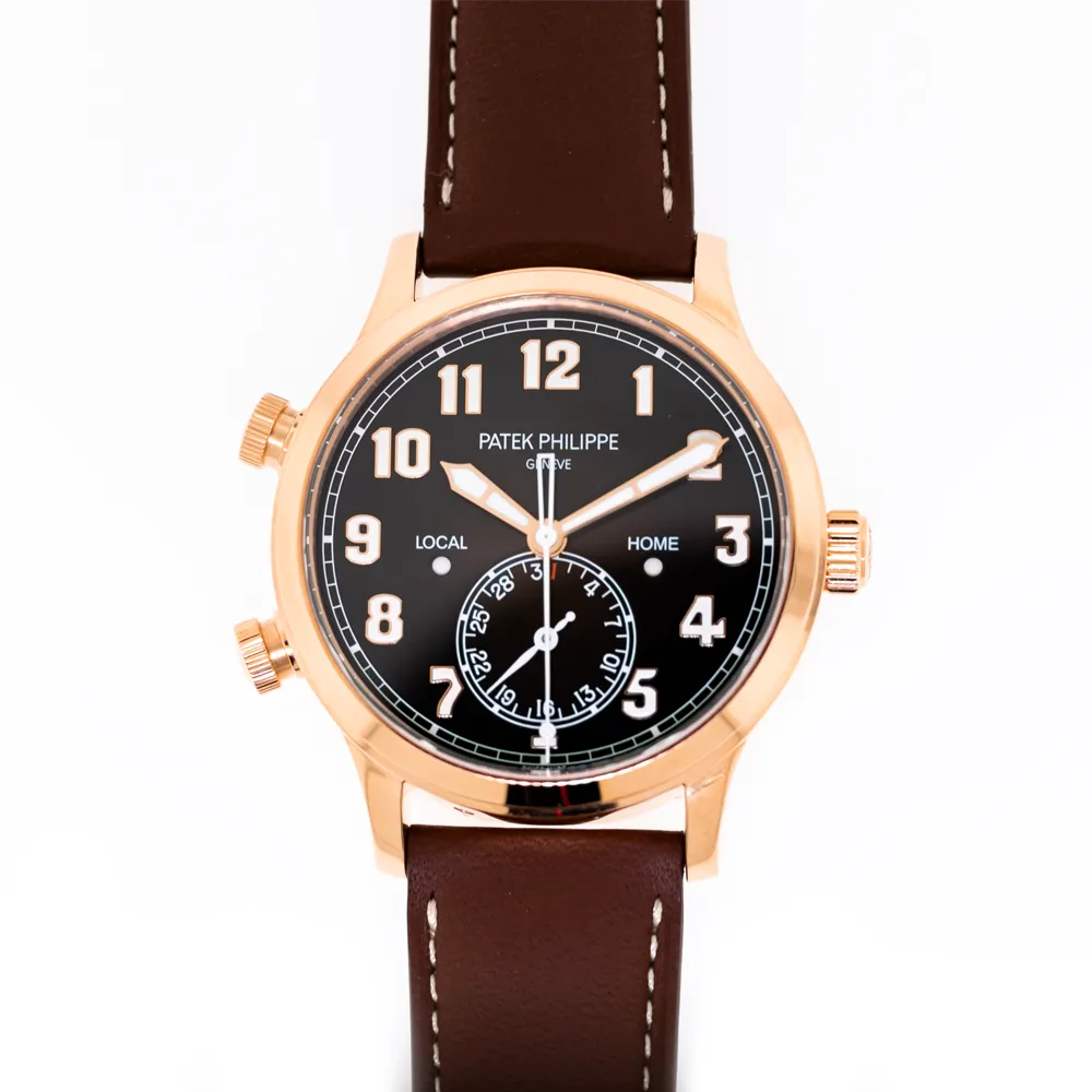 Patek Philippe Complications Calatrava Pilot Travel Time 42mm Rose Gold Brown Sunburst Dial 5524R