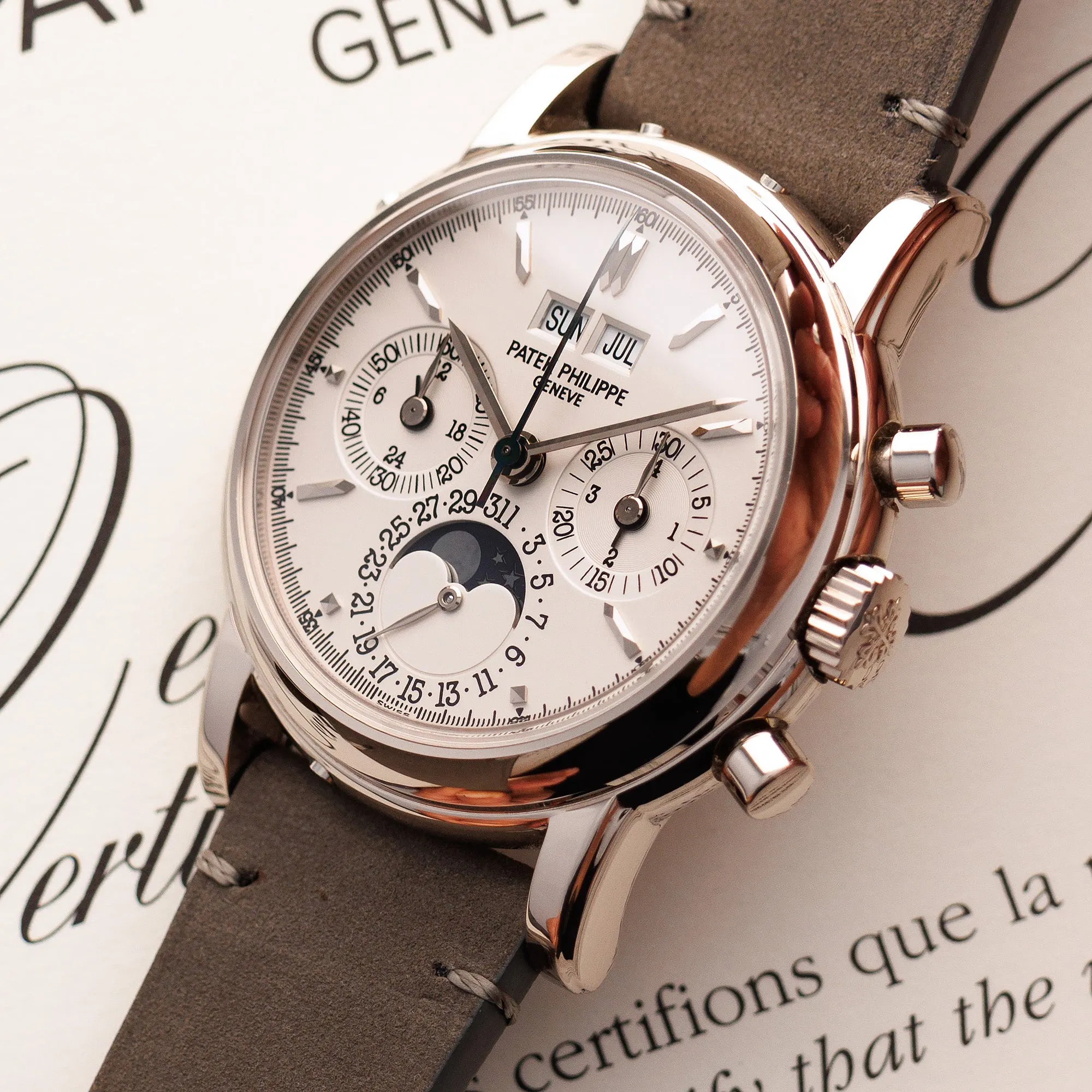 Patek Philippe White Gold Perpetual Calendar Chronograph Ref. 3970