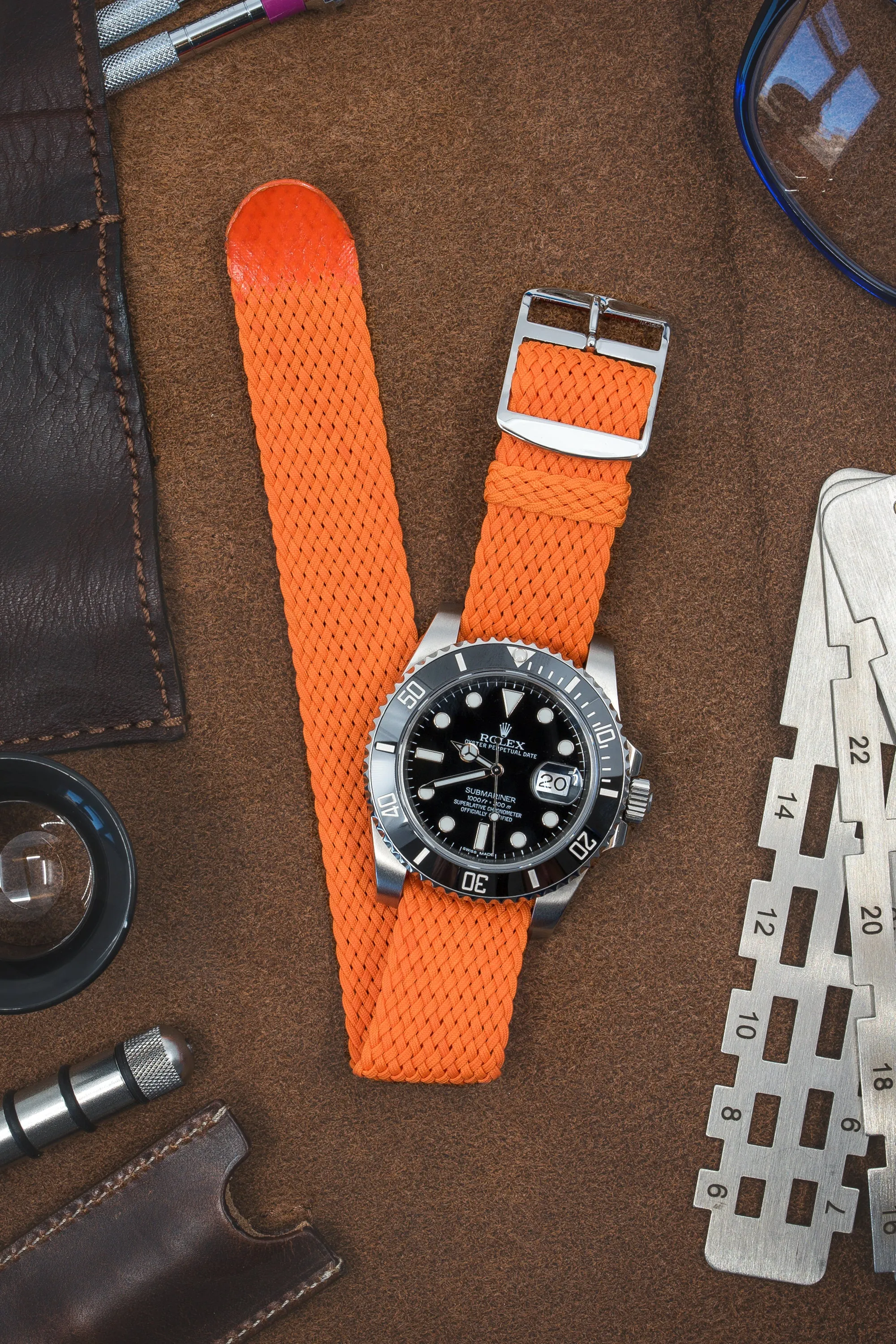 PERLON Braided One Piece Watch Strap & Buckle in ORANGE