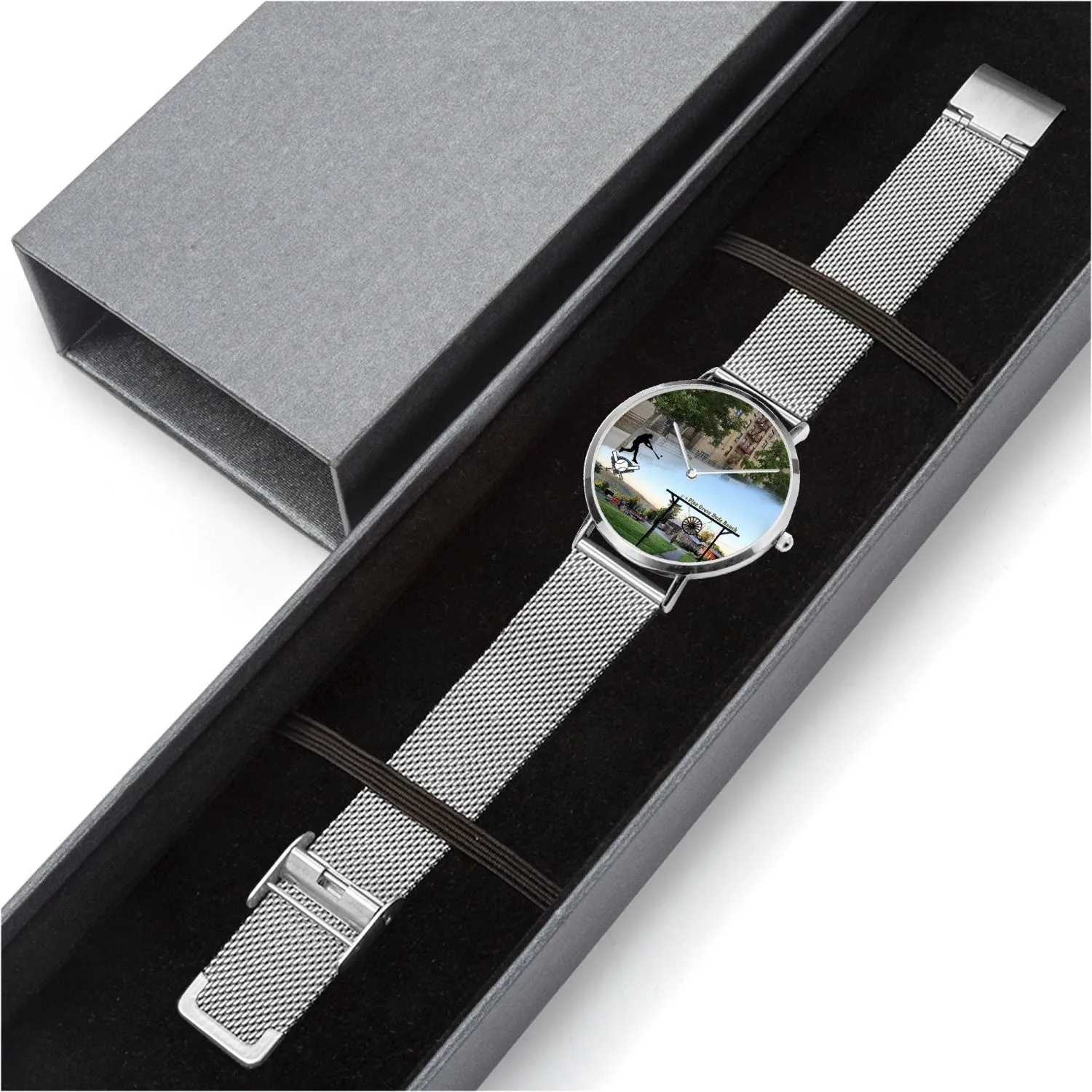 Personalized Memorial Watch : Unisex Ultra-Slim (in silver, gold & black metal bands)