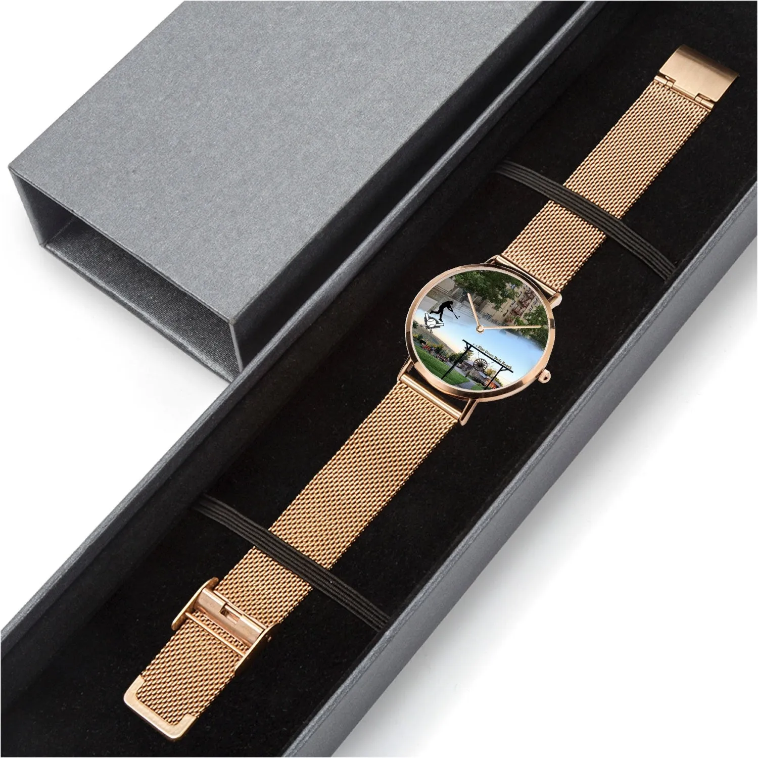 Personalized Memorial Watch : Unisex Ultra-Slim (in silver, gold & black metal bands)