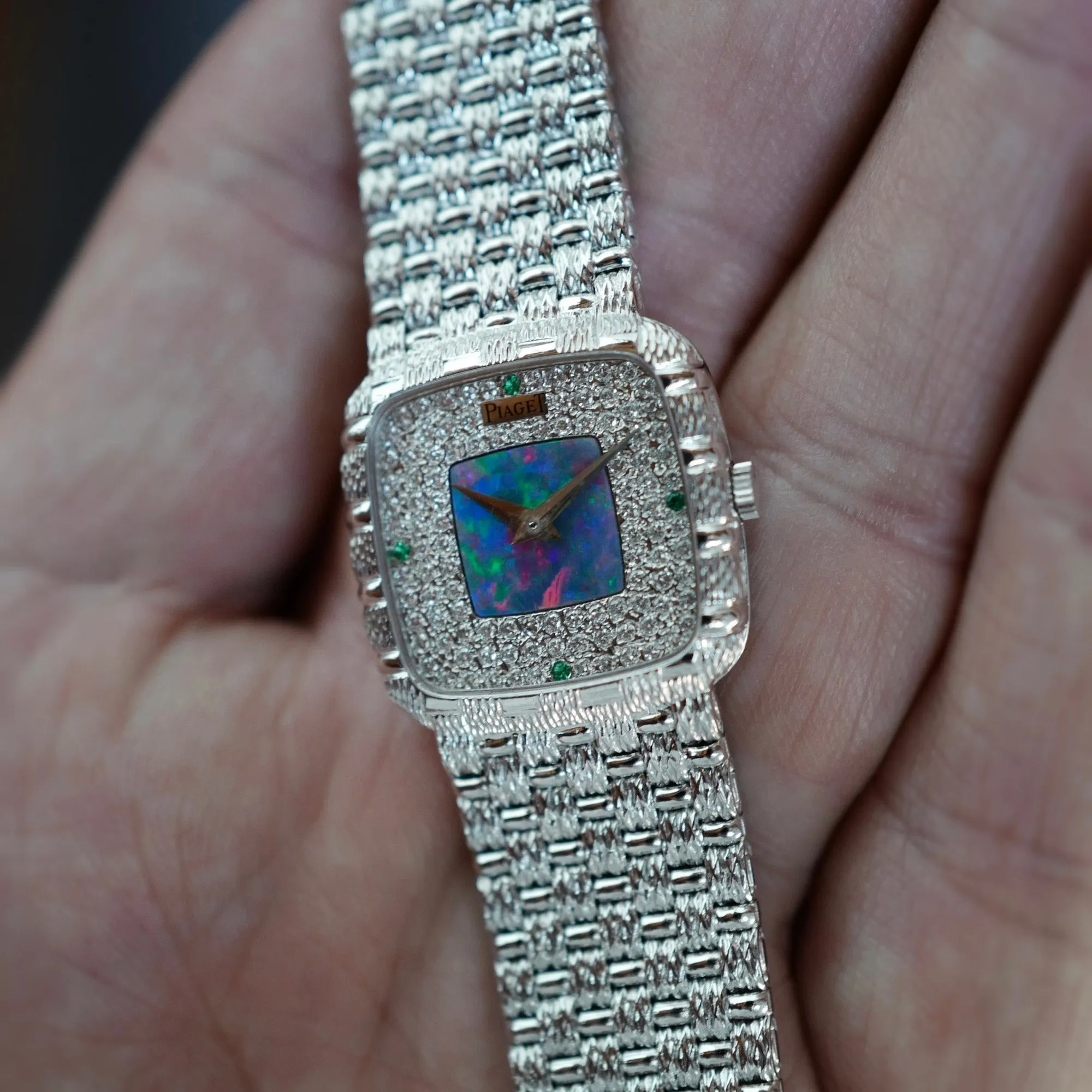 Piaget White Gold Bracelet Watch Ref. 9902 with Opal and Pave Diamond Dial