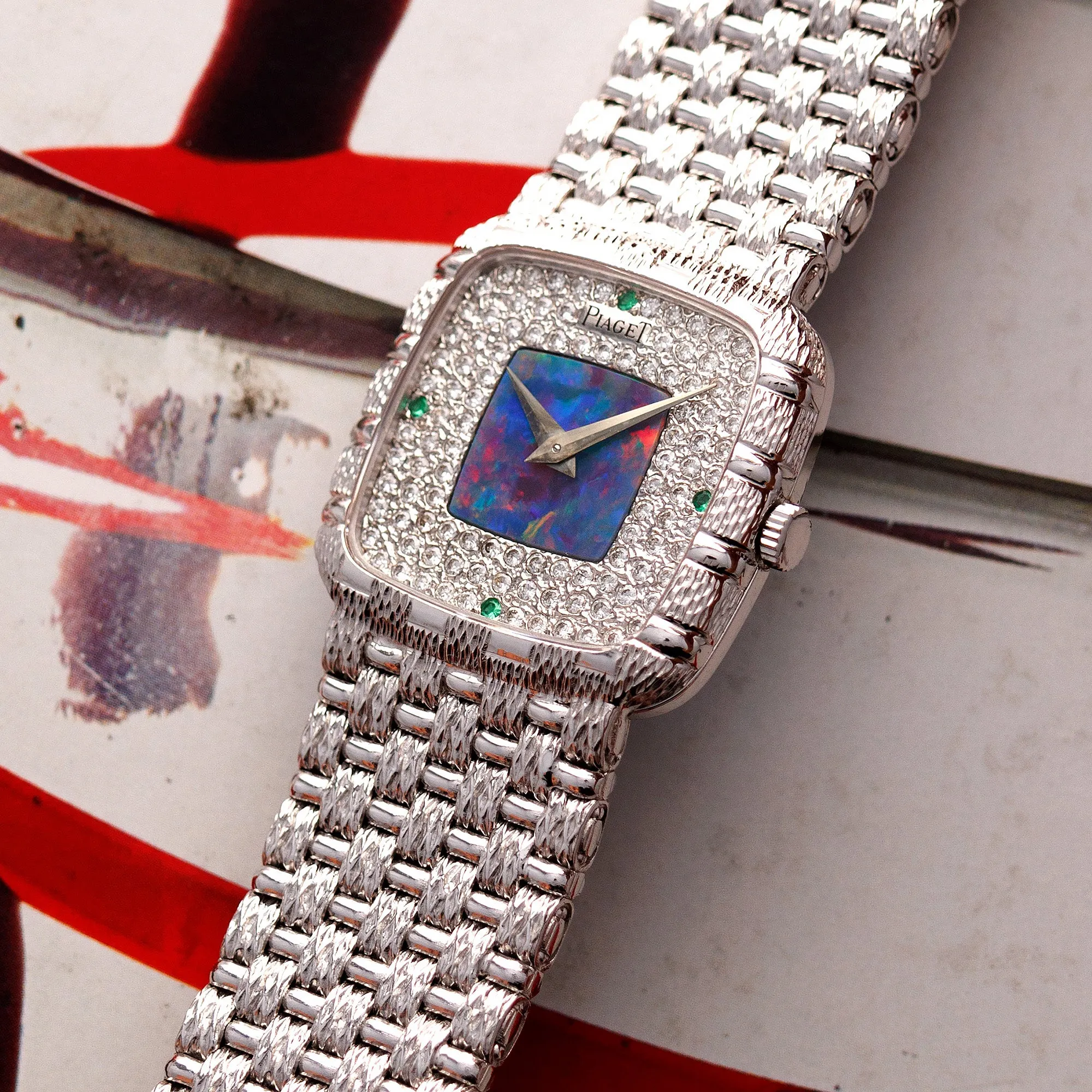 Piaget White Gold Bracelet Watch Ref. 9902 with Opal and Pave Diamond Dial