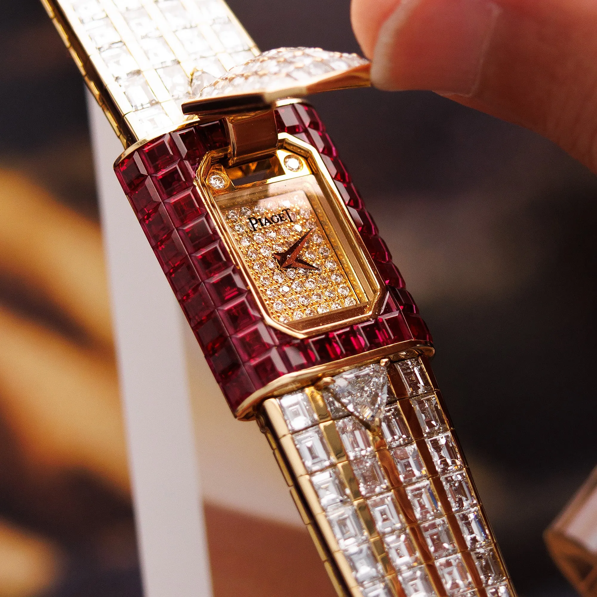 Piaget Yellow Gold Baguette Diamond & Ruby Cover Watch